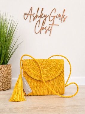 Mar Y Sol Yellow Woven Crossbody Bag Tassel Boho Straw Handbag